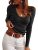 ANRABESS Women’s Long Sleeve Scalloped Scoop Neck Sweater,Black,XS