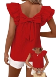 Falechay Womens Summer Tops Cute Crewneck Ruffle Sleeve Clothes Going Out Puffed
