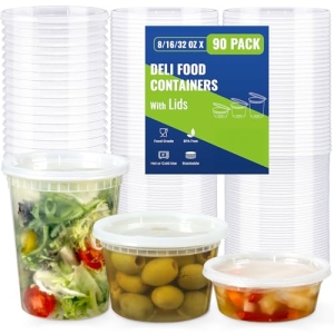 90 Sets Plastic Deli Containers With Lids