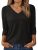 3/4 Length Sleeve Womens Tops V Neck Casual Tunic Loose Fit Basic Shirts Trendy