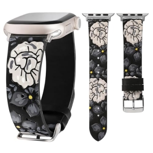 Moolia Floral Leather Band Compatible with Apple Watch Band 49/46/45/44/42mm Wom