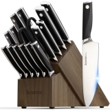 Astercook Knife Set, Kitchen Knives Set with Block and Sharpener Full Tang 17 Pc