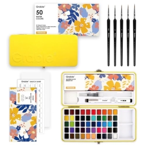Grabie Set of 50 Color Watercolor Paint Set with Brush Pens