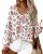 Zenlonr Womens Fall Tops Dressy Casual 2025 V Neck Satin Silk Printed Shirts Boh