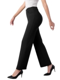 IPMQ Women’s Straight Wide Leg Dress Pants Stretchy Work Pants Business Casual S