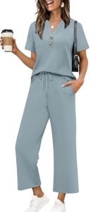 OFEEFAN Summer Outfits for Women 2026 Dressy Casual Workout Sets 2 Piece Button