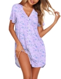 Ekouaer Nightgowns for Women Button Down Sleepshirt Short Sleeve Nightshirt Boyf