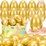SevenQ Golden Plastic Easter Eggs Empty 36Pcs 3.15″ Fillable Easter Basket Stuff