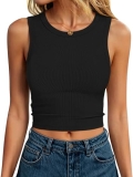 ANRABESS Womens Crop Tank Tops High Neck Sleeveless Ribbed Knit Slim Fit Shirts