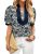 Cicy Bell Womens Floral Short Puff Sleeve Tops V Neck Patchwork Boho Summer Blou