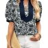 Cicy Bell Womens Summer Oversized Button Down Shirts Half Sleeve V Neck Business