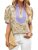 Cicy Bell Womens Floral Short Puff Sleeve Tops V Neck Patchwork Boho Summer Vaca