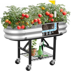 Self-Watering Raised Garden Bed with Legs, Wheels, and Foldable Stand
