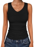 ANRABESS Tank Tops for Women V Neck Ribbed Knit Slim Fitted Sleeveless Basic Tee