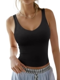 REORIA Tank Tops for Women Double Lined V Neck Summer Sleeveless Casual Basic 20