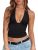 REORIA Women’s Halter Tops Plunge Neck Backless Double Lined Sexy Going Out Crop