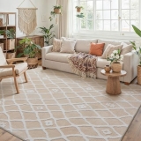 PureCozy 5×7 Area Rug for Living Room Beige Ivory Washable Bedroom Rug Non Slip