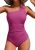 Charmo Bathing Suit for Women Tummy Control Ribbed Full Coverage Modest Swim Sui