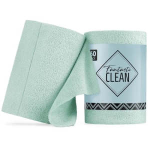 Fantasticlean Microfiber Cleaning Cloth Roll, 60 Pack, 8″ x 8″, Mint Green