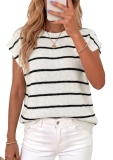 PRETTYGARDEN Womens Summer Short Sleeve Tops 2026 Trendy Crew Neck Striped Knit