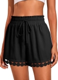 Dokotoo Women’s Shorts Fashion Lace Trim Drawstring Elastic Waist Black Short Pa
