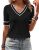 Zeagoo Black Sweaters for Women Short Sleeve Sweater V Neck Tops Dressy Work Blo