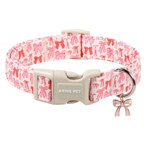 ARING PET Girl Dog Collar, Cute Spring Summer Pink Bow Puppy Pet Collars Necklac