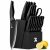 XANAPON 19-Piece Black Kitchen Knife Set with Block and Built-in Sharpener