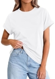 PRETTYGARDEN Womens Summer Tops 2026 Spring Casual Rolled Short Sleeve Basic Tee
