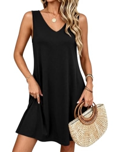 ANRABESS Summer Dress for Women，V Neck Sleeveless Sundress，Loose Fit，Soft Travel