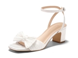 Coutgo Womens Bow Heels Sandals Block Low Heel Wedding Bride Dressy Shoes Open T