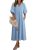 Dokotoo Summer Dresses V Neck Puff Sleeve Empire Waist A-Line Long Dresses for W