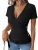 ANRABESS Women Short Sleeve V Neck Shirts,Black,M