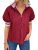 Tankaneo Womens Puff Sleeve Tops Blouse Color Block Half Zip V Neck Pullover Tre