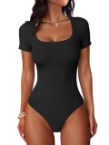 ANRABESS Bodysuits for Women Short Sleeve Scoop Neck Tops 2026 Summer Slim Fit R