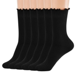 MORECOO Ruffle Socks Woman, Ruffle Turn-Cuff Breathable Cool Knit Cotton Lettuce