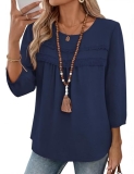 Ivicoer 3/4 Length Sleeve Womens Tops Round Neck Cute Blouse Dressy Casual Shirt