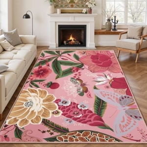 Tyrot Pink Boho Floral Living Room Rug