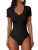 ANRABESS Bodysuits for Women V Neck Short Sleeve Body Suit Tops Slim Fit Ribbed