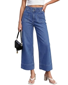 luvamia Wide Leg Elastic Waist Jeans for Women Cropped High Waisted Paper Bag Wa
