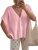 PRETTYGARDEN Womens 2026 Cute Summer Tops Oversized Short Sleeve Button Down Lig