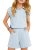 XMWEALTHY Girls Summer Outfits Casual Lounge Set Lapel Collar T-Shirts and Elast