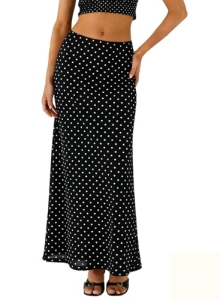 BLENCOT Women’s Maxi Skirt Polka Dot Mesh Long Skirt Black X-Large