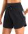 Women’s 5″ Athletic Gym Running Shorts with Zipper Pockets,Black,XS