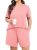 Lastshe Womens Plus Size Pajama Set 2 Piece Soft V Neck Short Sleeve with Pocket