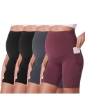 POSHDIVAH 4 Pack Black Black Grey Wine Maternity Yoga Shorts Over The Belly Summ
