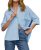 Cicy Bell Womens Summer Oversized Button Down Shirts Half Sleeve V Neck Business