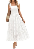 Lazysmile Womens Summer Maxi Dress Square Neck Ruffle Cap Sleeve Hollow Out Eyel