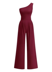 KIRUNDO One Shoulder Jumpsuits For Women Dressy Summer Formal One Piece Ribbed W