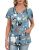 AKEWEI Scrubs for Women V Neck Blue Print Scrub Tops Stretchy Cute Animal Scrub